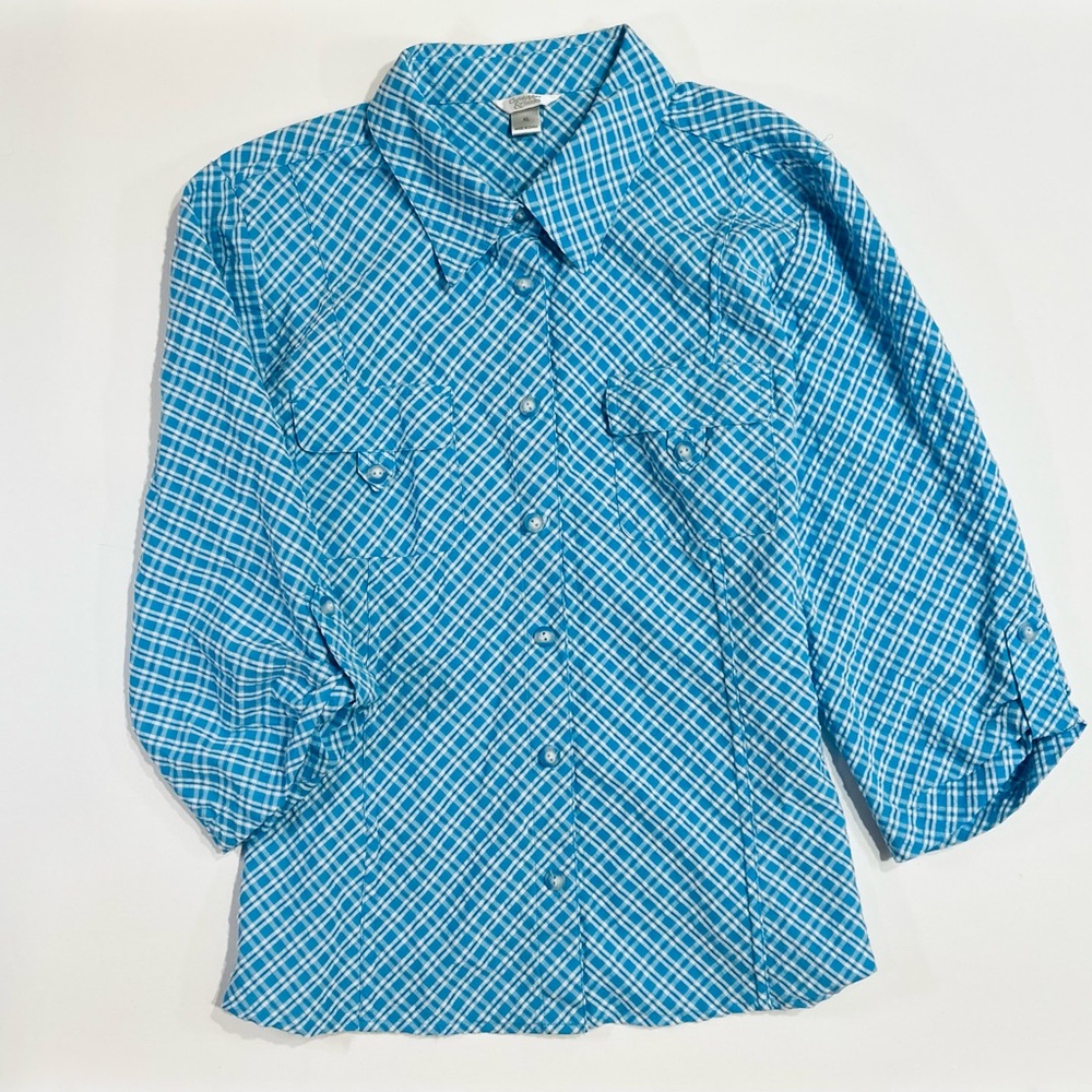 Christopher & Banks Blouse Button Down Cotton Plaid Checkered Relaxed Fit Cute